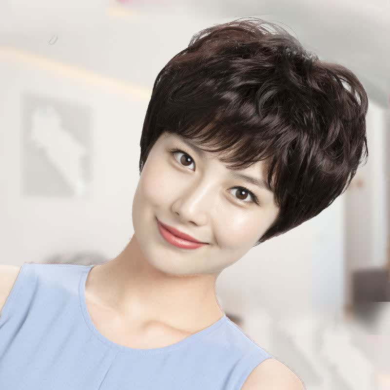 唐妮 假发女短发假发套中老年女士发丝妈妈款全头套头发假发自然 真发