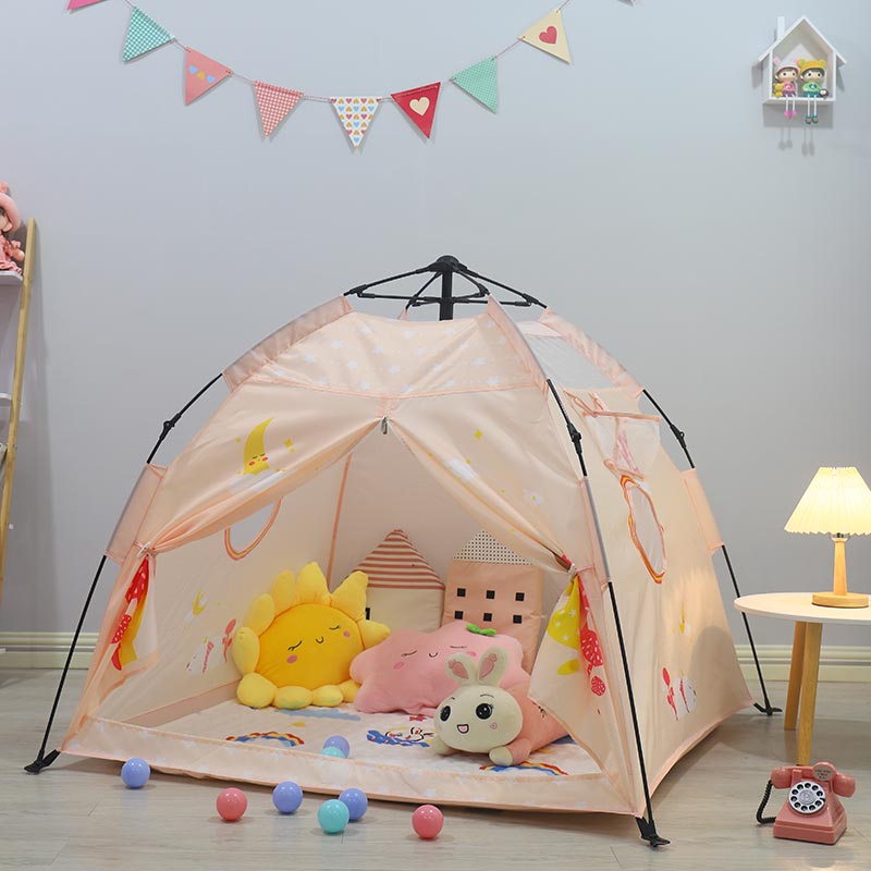 宽绵帐篷室内儿童女孩可折叠男孩户外小帐篷露营全自动免安装小孩帐篷 自动帐篷粉色单帐篷 130x130x110cm