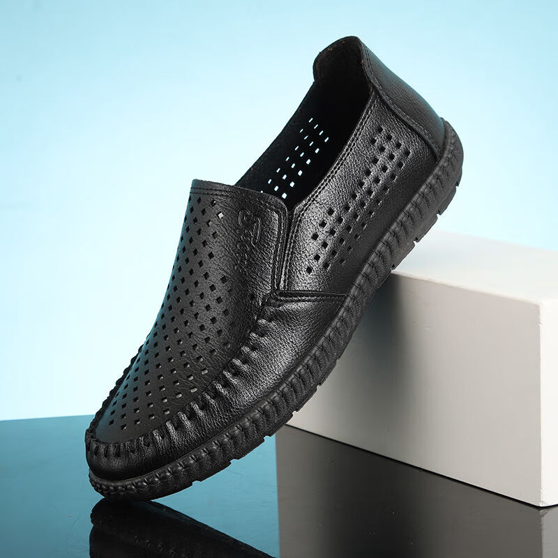 热天送给公公散步穿的包头凉鞋夏季男士镂空凉皮鞋软底软面洞洞鞋透气