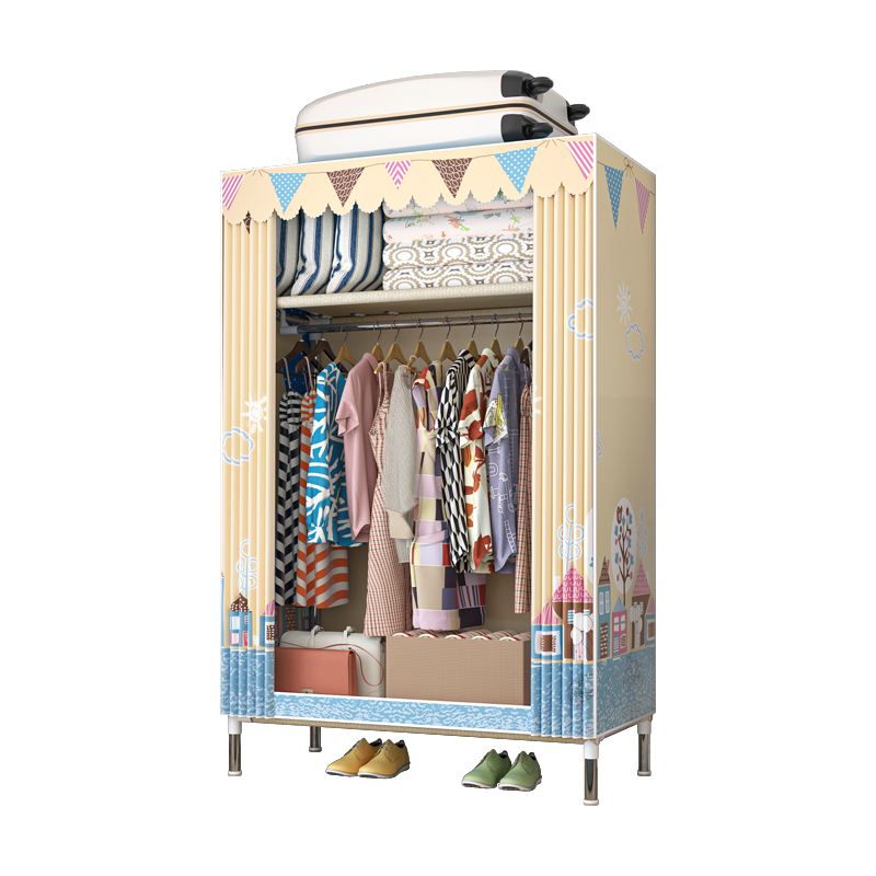 索尔诺简易布衣柜布艺钢管19mm加粗加固防尘防潮衣柜简约现代经济型组装衣橱布衣柜1960多款 1960阳光小镇