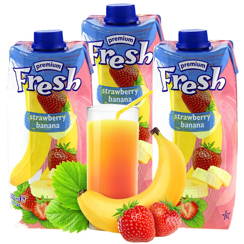 鲜芬保加利亚进口果汁饮料 500毫升果蔬饮料 香蕉草莓汁  500毫升*3瓶