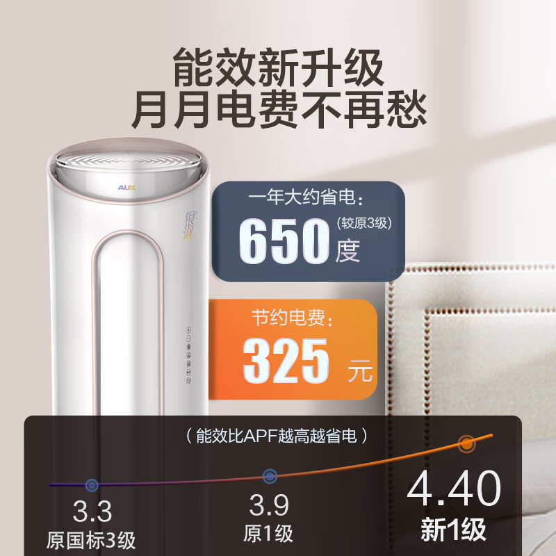 奥克斯 (AUX) 3匹 银淑 新1级能效 快速冷暖 大风量 客厅空调柜机(KFR-72LW/BpR3PYA1(B1))空调立式 以旧换新
