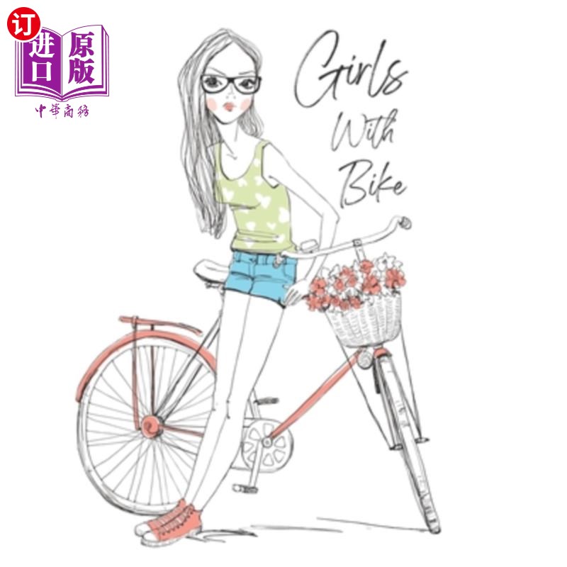 海外直订girls with bike: coloring book for girls 《骑自行车的