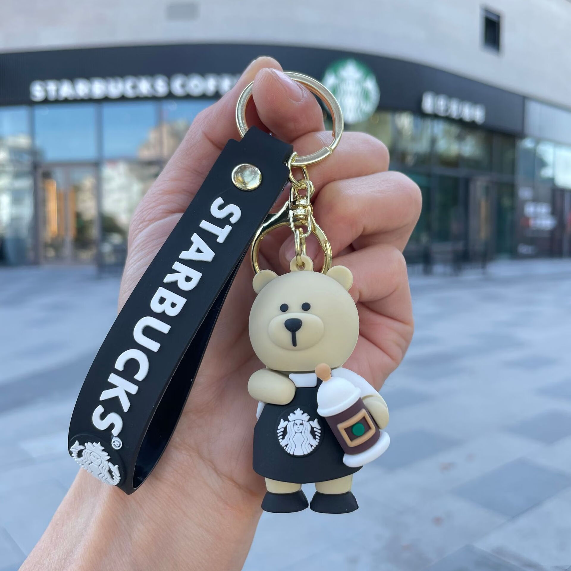 星巴克熊钥匙扣可爱小熊公仔汽车钥匙链挂饰书包挂件小礼品 星巴克-01