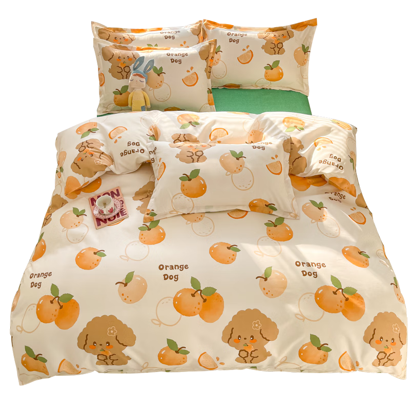 安睡宝（SOMERELLE）非四件套 水洗棉印花床品套件被套床单枕套 橘子狗狗 1.2米床