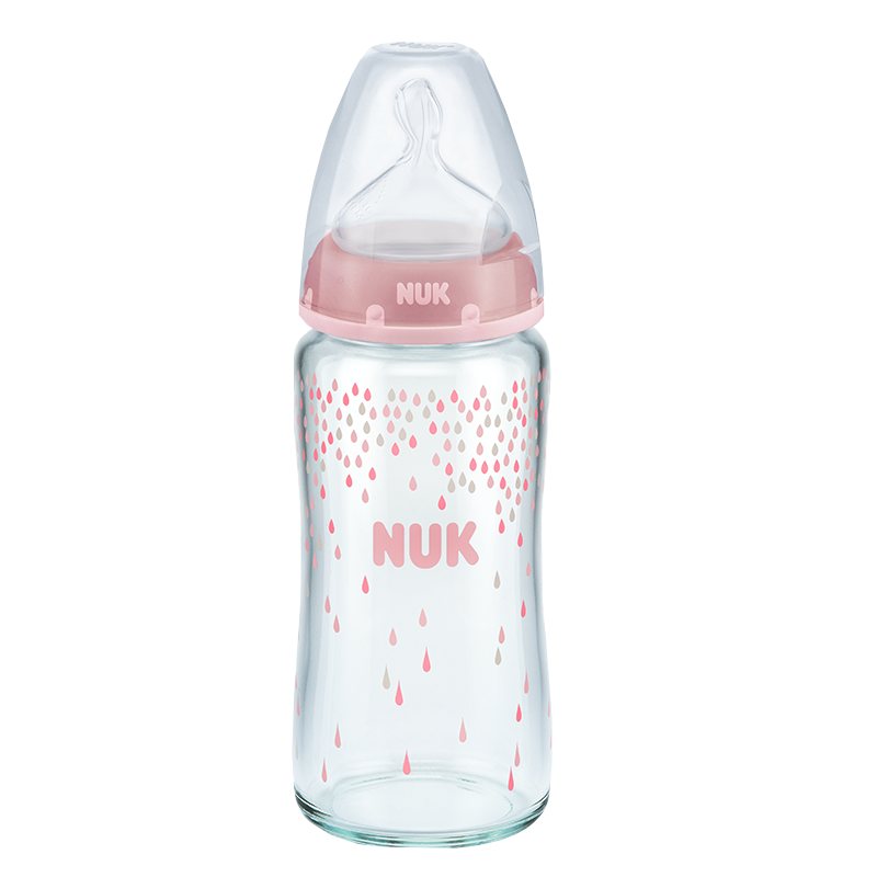 NUK德國進(jìn)口 嬰兒寬口玻璃奶瓶新生兒耐高溫彩色奶瓶120/240ml 粉色 240ml 9-12月 送把手+吸管