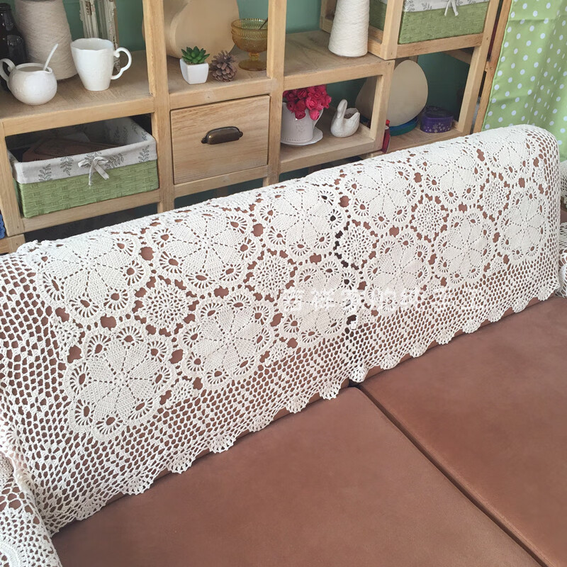 妙普乐纯手工钩针浪漫雪80宽长方美欧式复古编织长方形茶几沙发巾侘寂