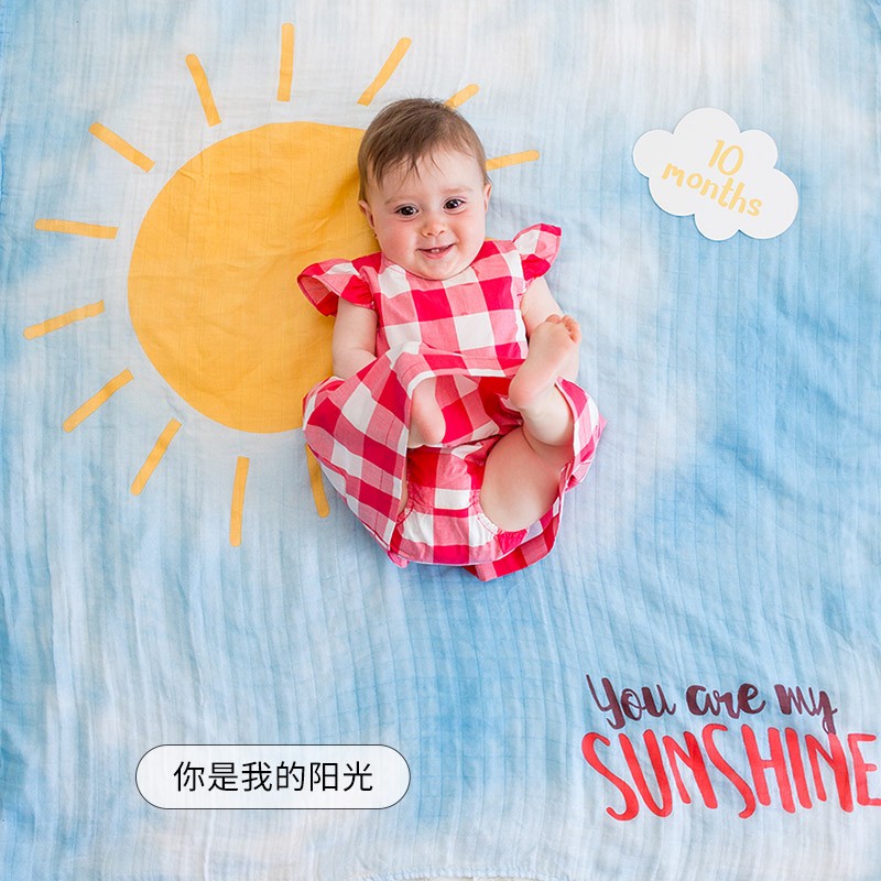 Lulujo Baby婴儿抱被婴儿纱布包巾被四季通用防惊跳宝宝月龄拍照背景布（内含成长卡片） 你是我的阳光LJ588