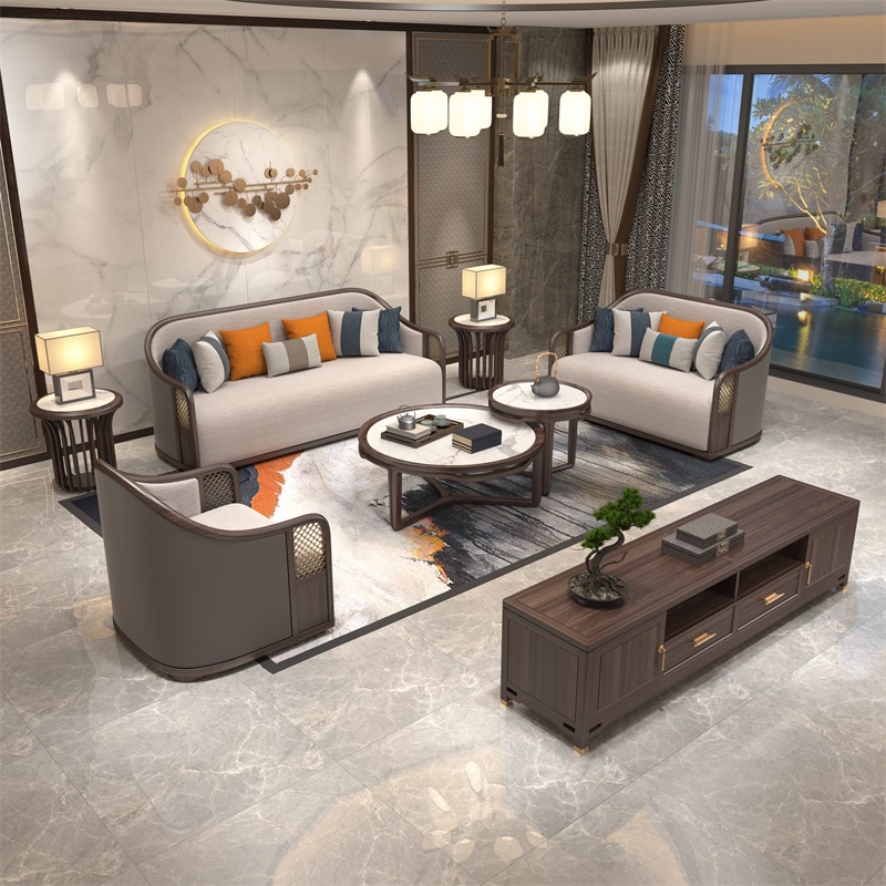 芬梵 新中式乌金木实木沙发组合现代轻奢家具小户型别墅样板房客厅