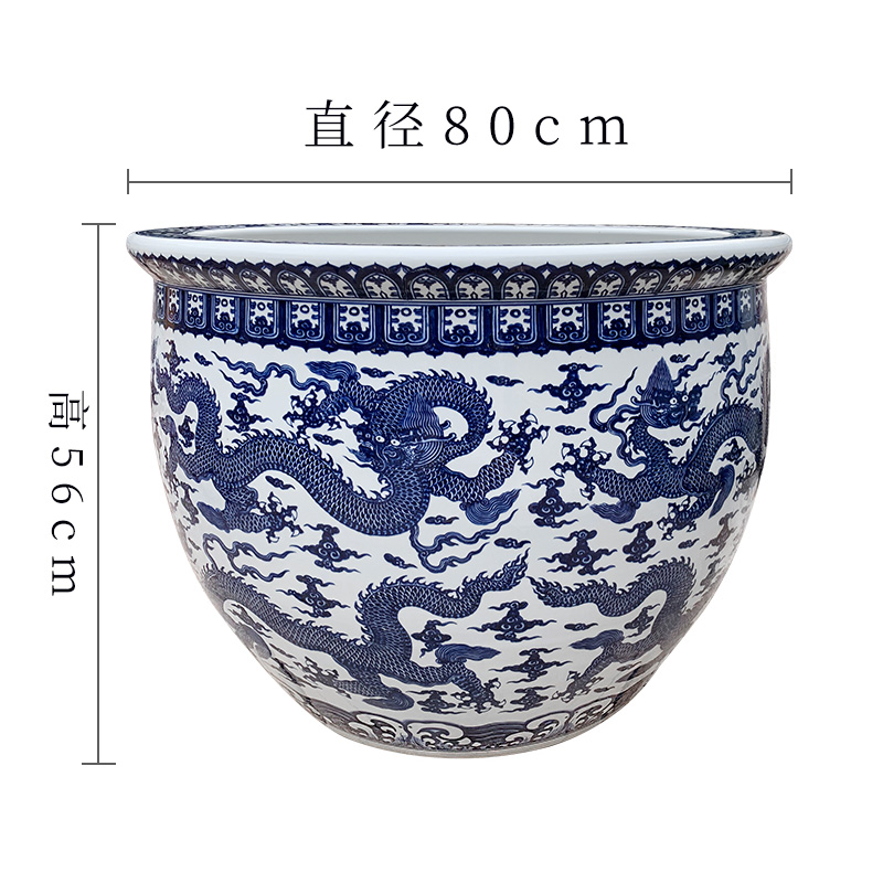 景德镇青龙青花陶瓷鱼缸1.5米1.8米庭院摆件水缸厂 直径80cm
