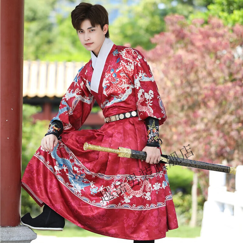 越岳汉服男仙气侠客古装交领原创锦衣卫武侠公子 红色 腰带 护腕 s