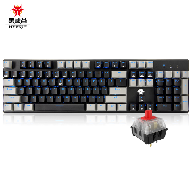 黑峡谷（Hyeku）GK706 机械键盘 有线键盘 游戏键盘 104键 蓝色背光键盘 龙华MX轴体 黑灰 红轴