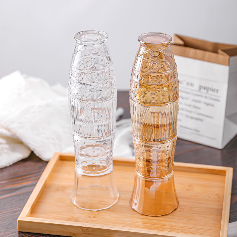 乐唯诗（LOVWISH） 乐唯诗 锦鲤叠叠水杯耐热玻璃杯创意杯子酒杯果汁杯 锦鲤叠叠杯【透明】4件套