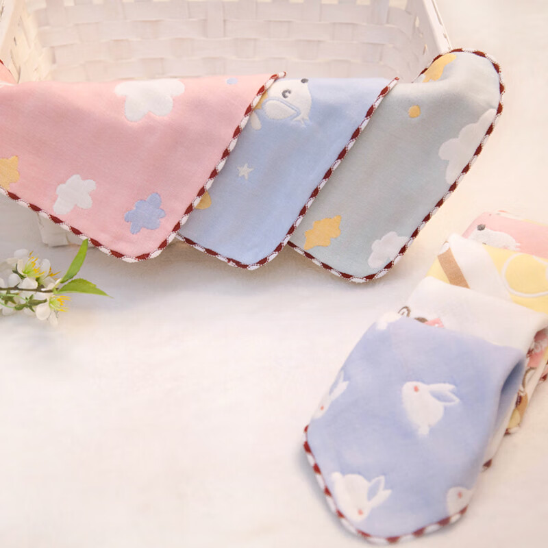 科迷熊（KOOMIBEAR)婴儿纱布口水巾宝宝洗脸毛巾儿童手帕小方巾 随机3条装