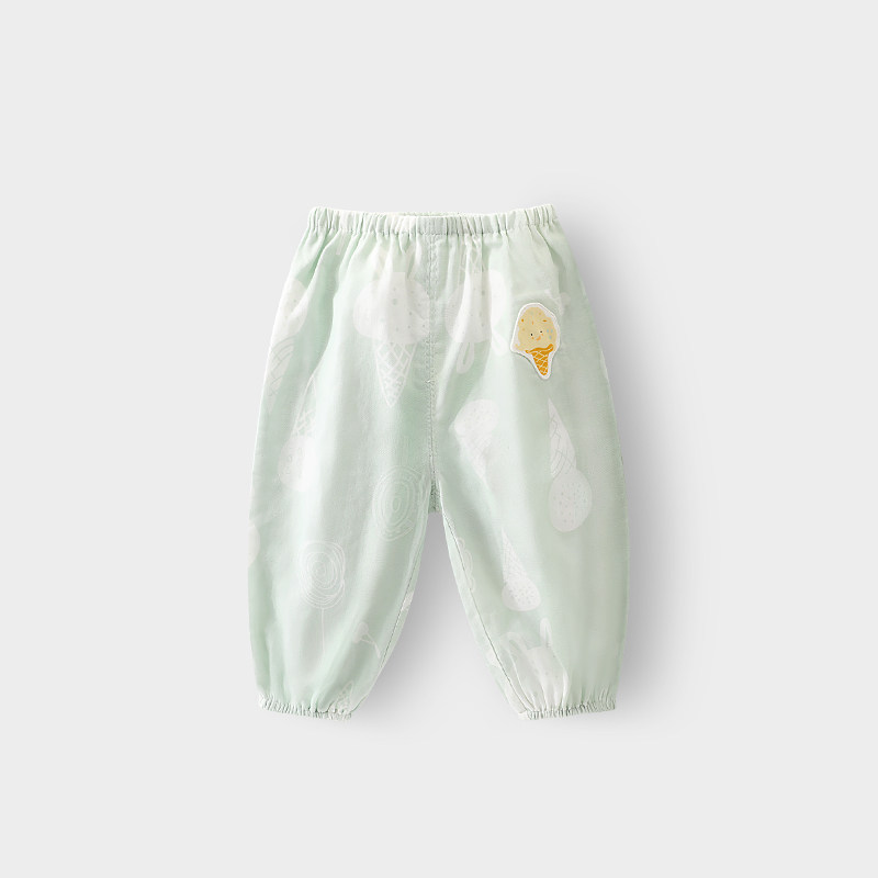 小猪女童防蚊裤夏季新款宝宝纯棉长裤婴儿休闲束脚裤儿童裤子 柳青色