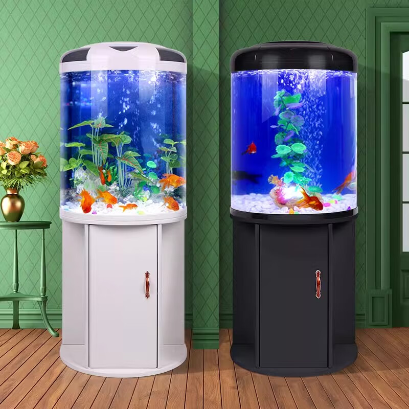 閩江半圓形生態(tài)上濾金魚缸中小型創(chuàng)意造景客廳家用玻璃水族箱 長58寬36高143.5【缸+柜】送過濾禮包