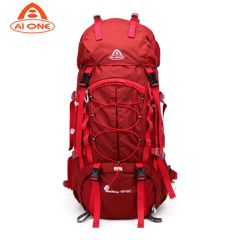 艾王艾王新款50L超轻悬浮户外徒步登山包休闲多功能运动双肩包大容量 红色 50L 大包 送防雨罩
