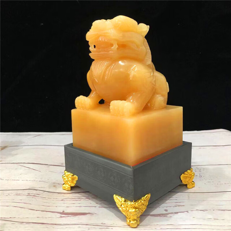 天然黄玉貔貅印章摆件传国玉玺装饰皮丘玉印摆设玉石开业礼品印玺 黄