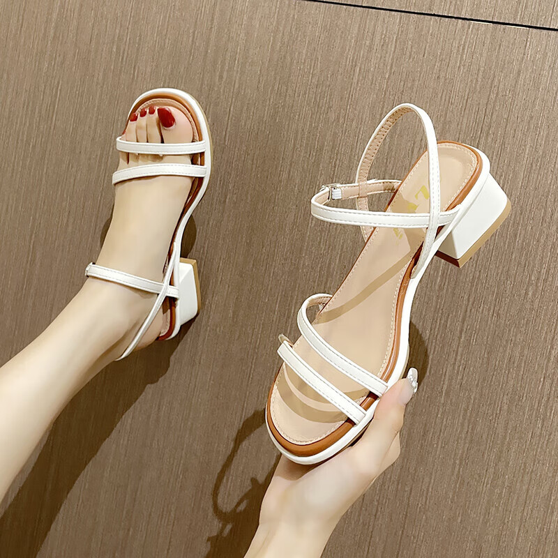 洛之潮小脚鞋凉鞋女小码鞋3133一字扣中跟粗跟休闲鞋小脚34码沙滩鞋20