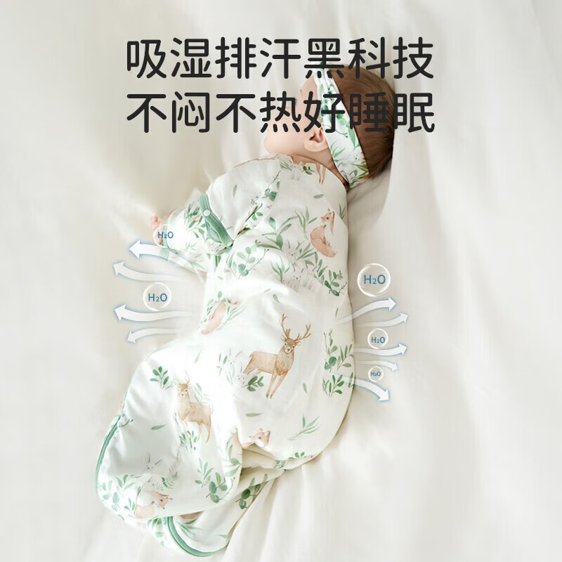 欧孕(OUYUN)婴儿睡袋一体可拆袖春秋竹棉宝宝防着凉防踢被薄款儿童一体睡袋 斑马【前四后二中袖】 S码【65cm×31cm】