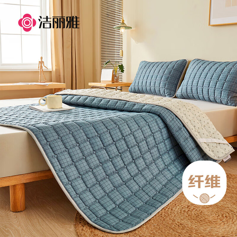 洁丽雅（Grace） 褥子四季床褥软垫床垫防滑可折叠学生床双人床褥垫1.5米床灰蓝