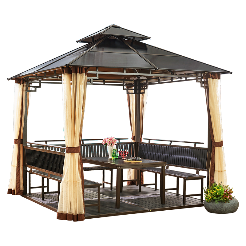 尚伦户外凉亭花园铁艺亭子农庄室外天台防腐木四角亭子庭院遮阳棚 单凉亭3*3米