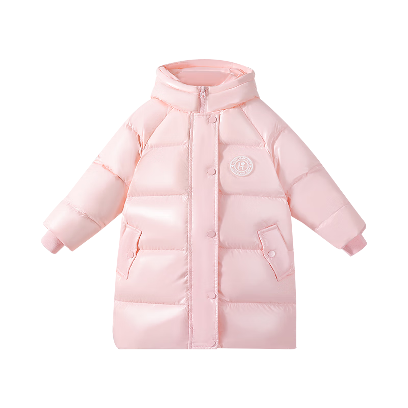 Classic Teddy女童羽绒服儿童冬季加厚保暖外套中童装90绒中长款冬装 粉色 120 