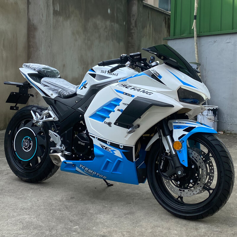 国威24款新世纪火牙400机车摩托车单摇臂重型仿赛双缸水冷可上牌 蓝白