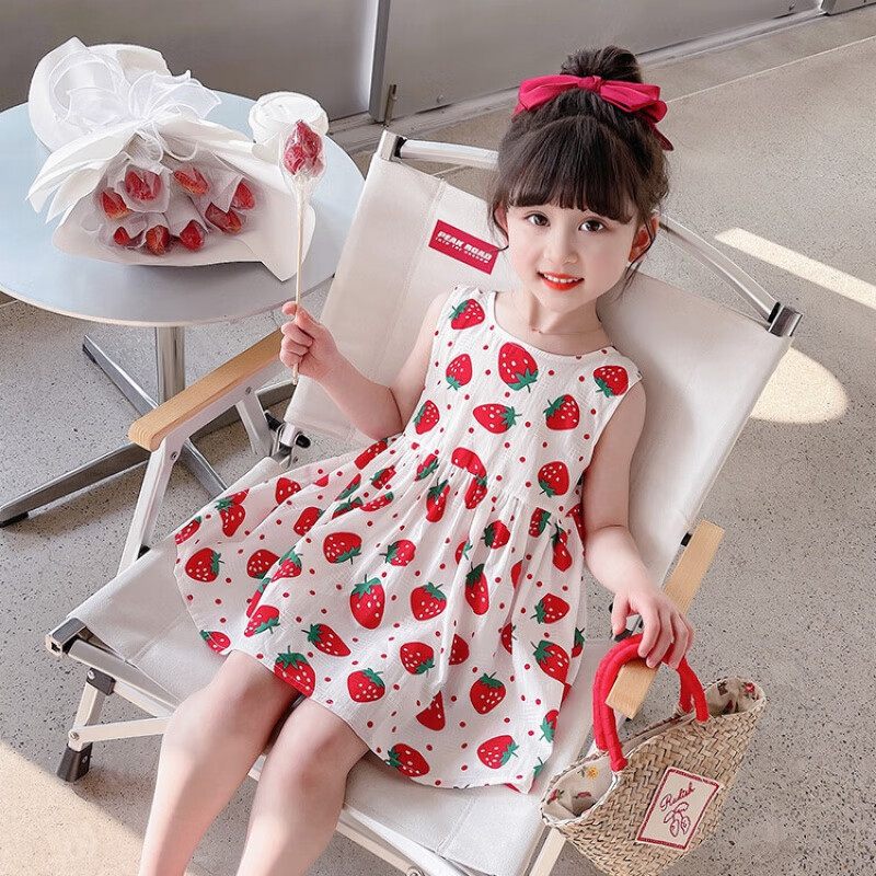 潮牌猪女童连衣裙2023夏款新款草莓背心裙宝宝洋气小女孩漂亮裙子韩版