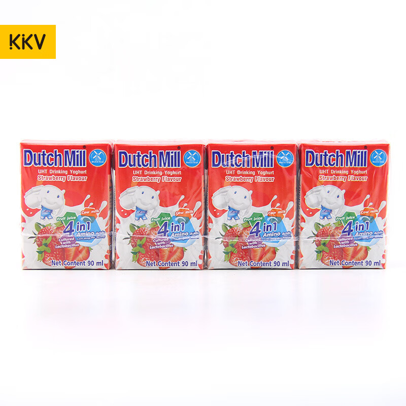 达美酸奶饮料KKV泰国进口优酸乳水果口味Q版瓶装 90mL 4盒 酸奶草莓味