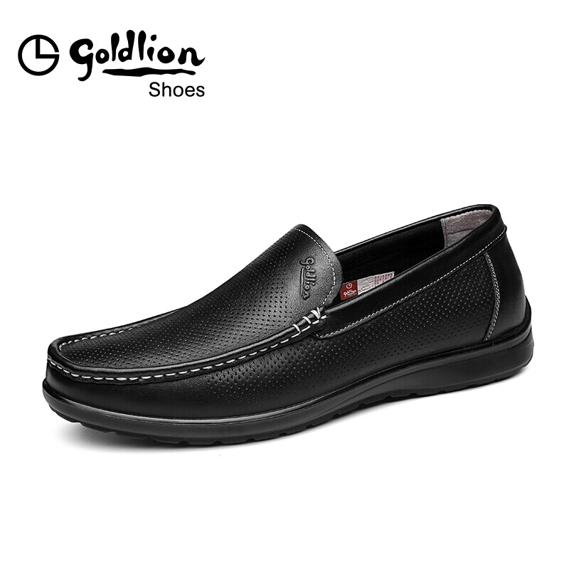 金利来（goldlion）凉鞋男都市商务休闲鞋套脚轻便穿孔透气简约皮鞋596720087ALD-黑色-40码