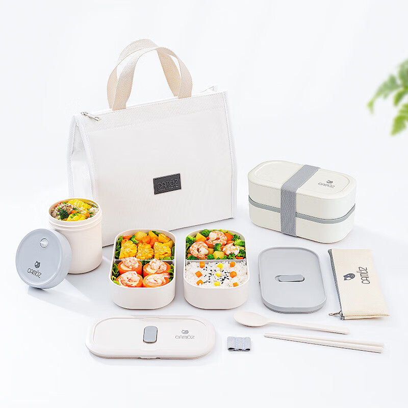 微波炉加热便当盒塑料密封日式可爱餐盒 白色便当盒 餐具 汤杯 大肚包