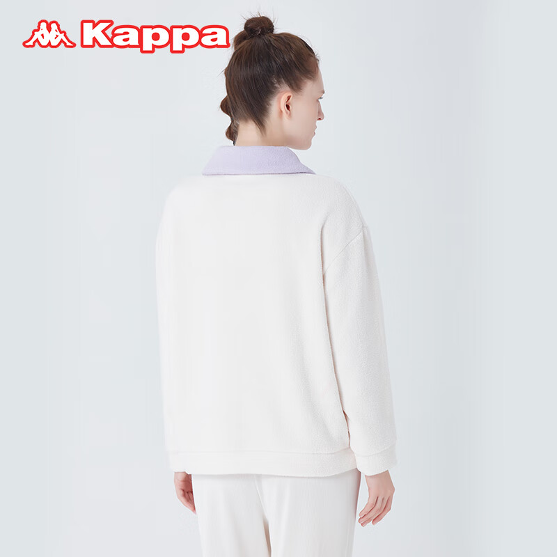 KAPPA卡帕睡衣女2025新款冬季加绒保暖长袖宽松潮流翻领家居服上衣 紫色 M 建议(90-105斤)