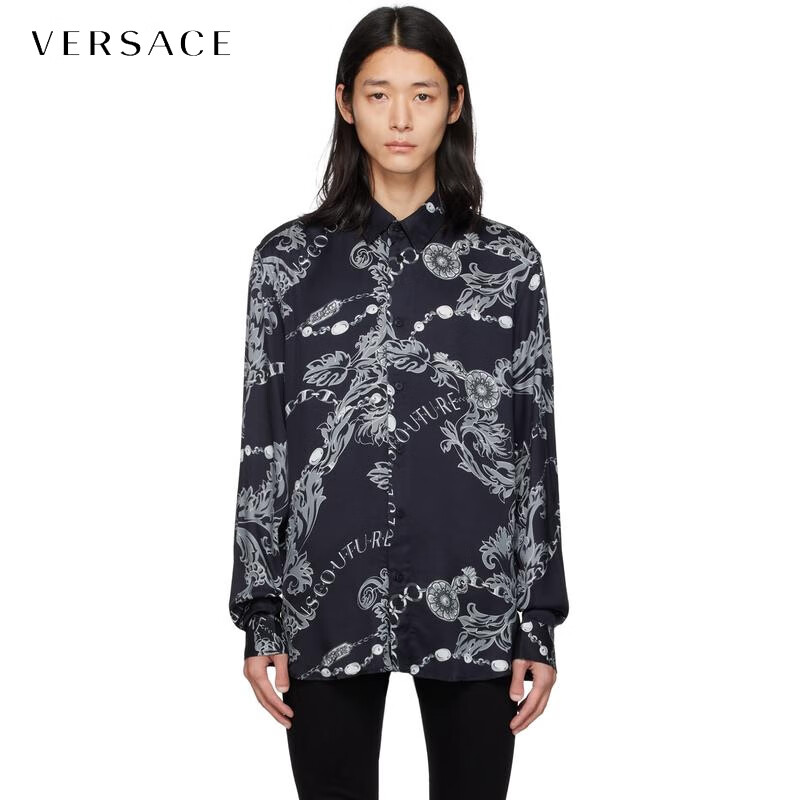 范思哲(versace)七夕礼物 男士黑色chain衬衫 black 48 it