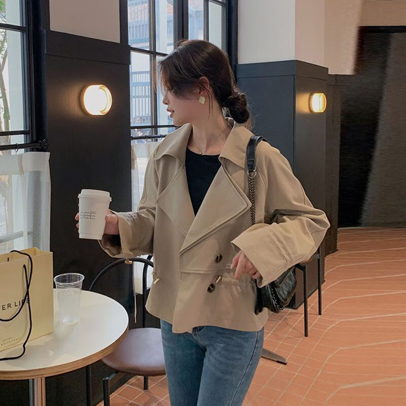 启短款风衣女春装2024新款韩版高级感休闲小个子气质收腰外套 奶咖色