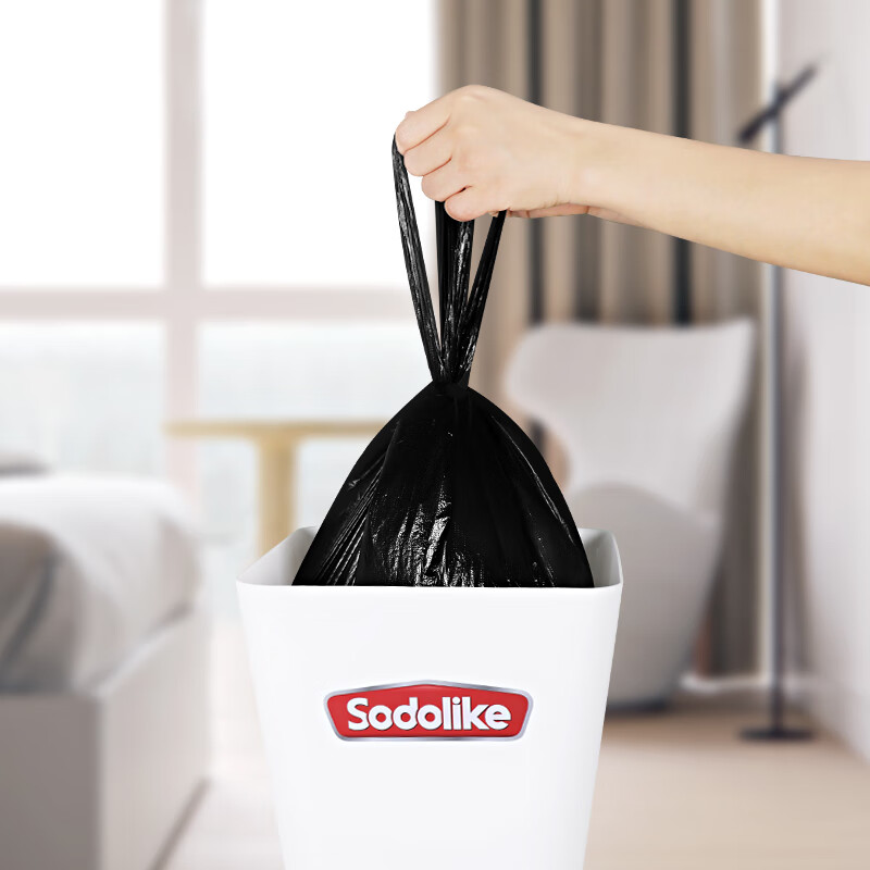 Sodolike垃圾袋150只中号加厚手提式50*65cm*5卷背心黑色 黑色 150只背心垃圾袋