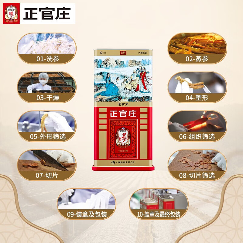 正官庄6年根高丽参[地]切片中150g 人参皂苷红参片送礼礼盒 补品 七夕节