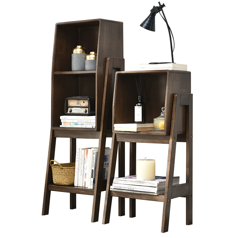 家逸 北欧多功能收纳柜创意置物架床头柜书架客厅边柜卧室储物柜 三层胡桃色