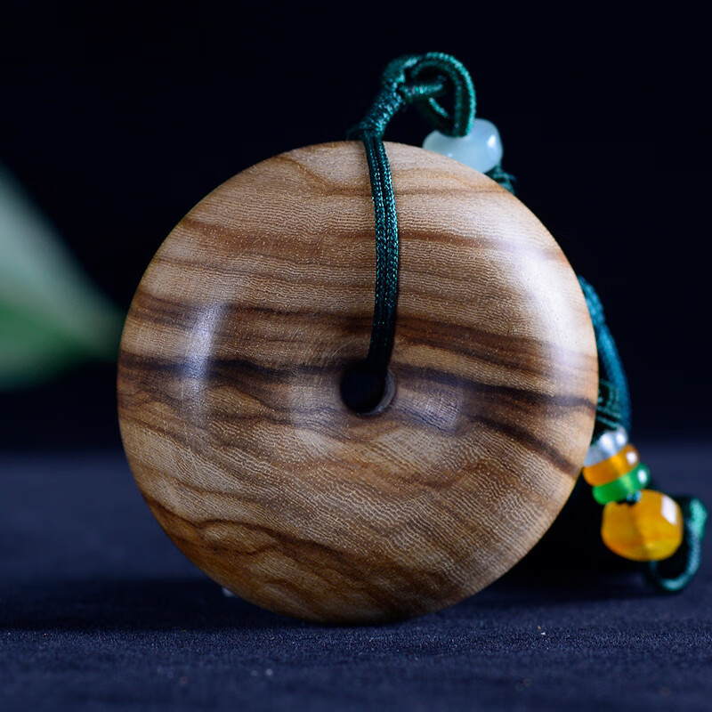 阿根廷绿檀血檀手工打磨木制平安扣挂件钥匙扣挂饰吊坠女 奶香木5x2cm