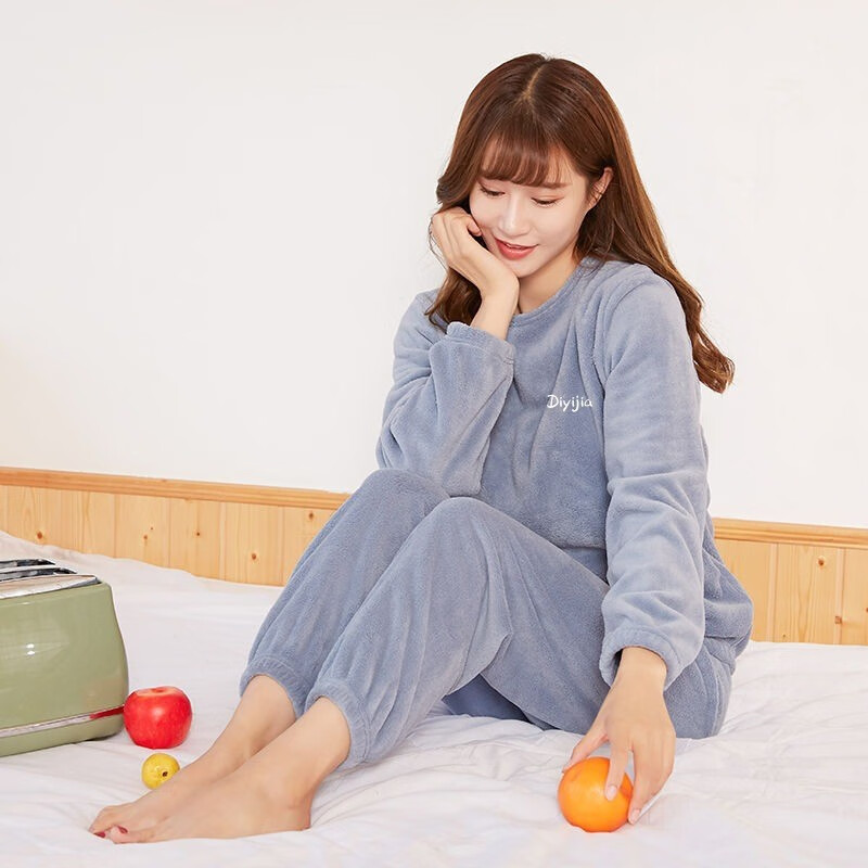 燠阳仙女暖暖套装秋冬保暖珊瑚绒上衣女家居懒人宽松大码休闲套装DM 暖暖套装-蜜酱红 均码 【建议80-150斤】