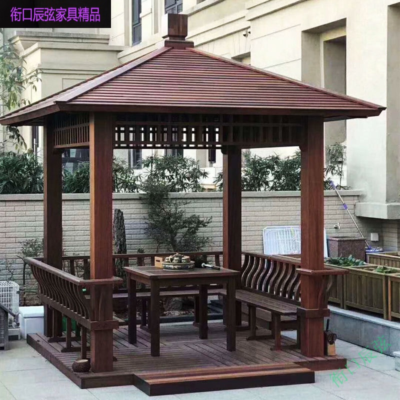卡利珀厂家直销户外四角六角新中式凉亭实木碳化防腐木仿古庭院木屋