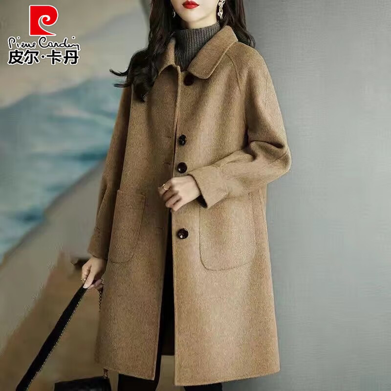 皮爾卡丹雙面羊絨呢子大衣女2025新款小個(gè)子?jì)屒锒雍衩赝馓仔蓍e百搭 駝色(款) 常規(guī) 3XL (135-145斤)