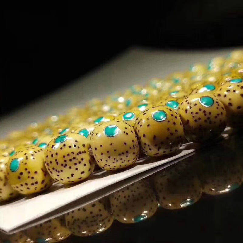 精品海南原生态星月菩提镶嵌银钉绿松镶嵌星月108颗佛珠女手串 图片色