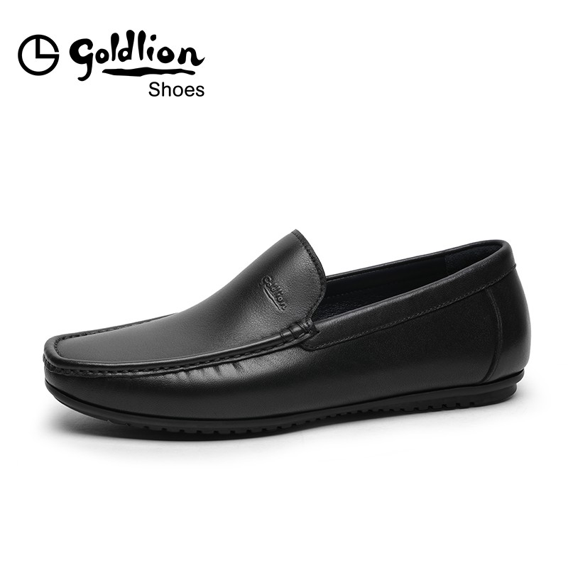 金利来（Goldlion）豆豆鞋男春季皮鞋男商务休闲鞋男柔软百搭乐福鞋套脚鞋男士皮鞋 黑色 37