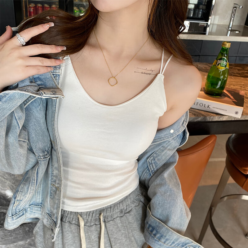 clolv kiss吊带内搭女夏外穿美背背心文胸一体带胸垫黑色抹胸打底纯棉