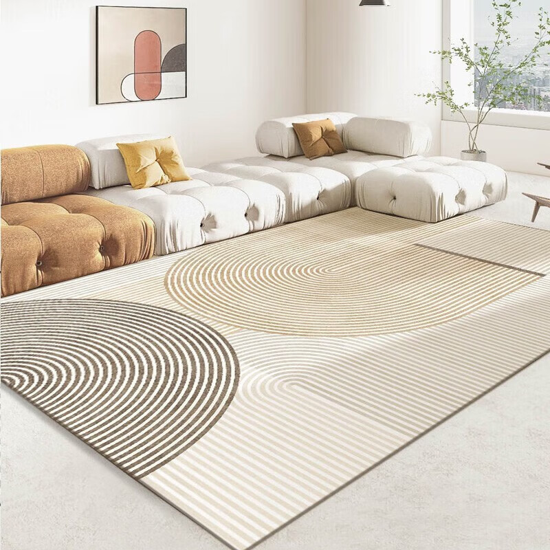 布迪思地毯客厅地毯卧室茶几沙发毯可定制北欧简约现代满铺加厚防滑垫 奶油线条 140*200cm小客厅