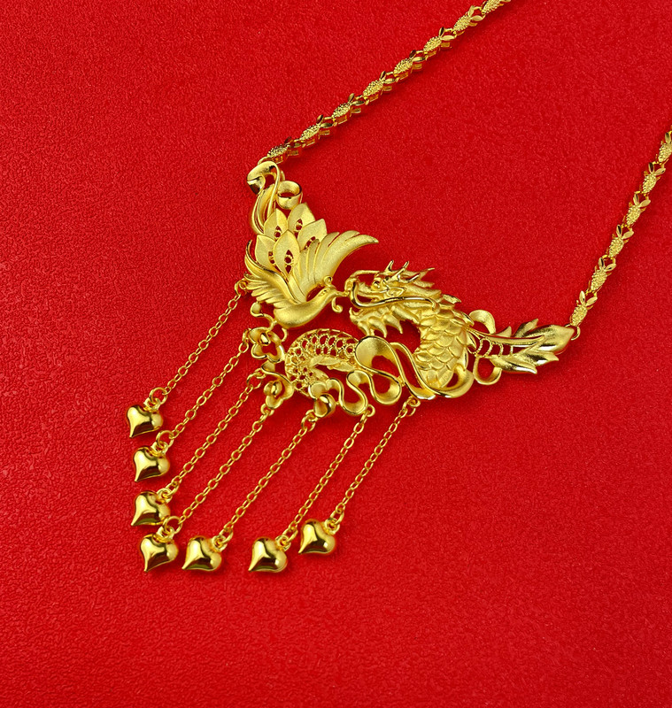 民族风镀金龙凤项链套装镀金新娘结婚三金套装龙凤手镯 单项链价格