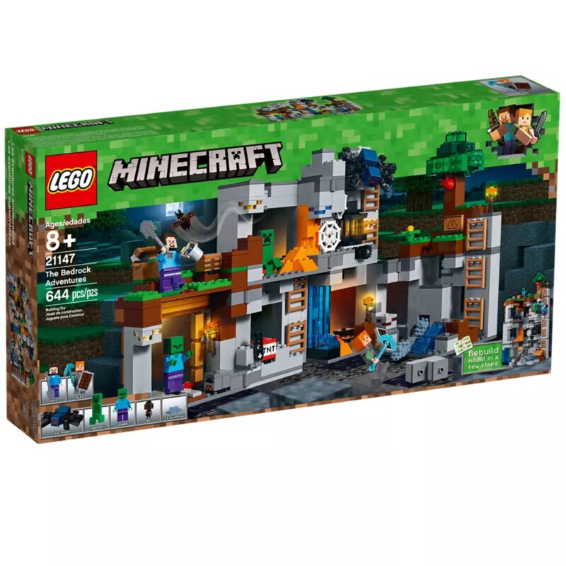 【日本直邮】LEGO/乐高  我的世界系列 爬行者矿洞寻宝 大战烈焰人 儿童男孩玩具拼搭益智积木 21147 基岩探险