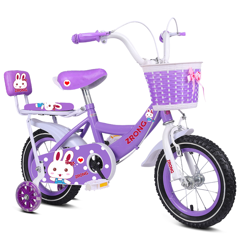 紫榕 儿童自行车女孩单车3-4-5-6-7-8-10岁公主款脚踏车男女宝宝小孩童车 紫色+闪光轮+护具+靠背 18寸