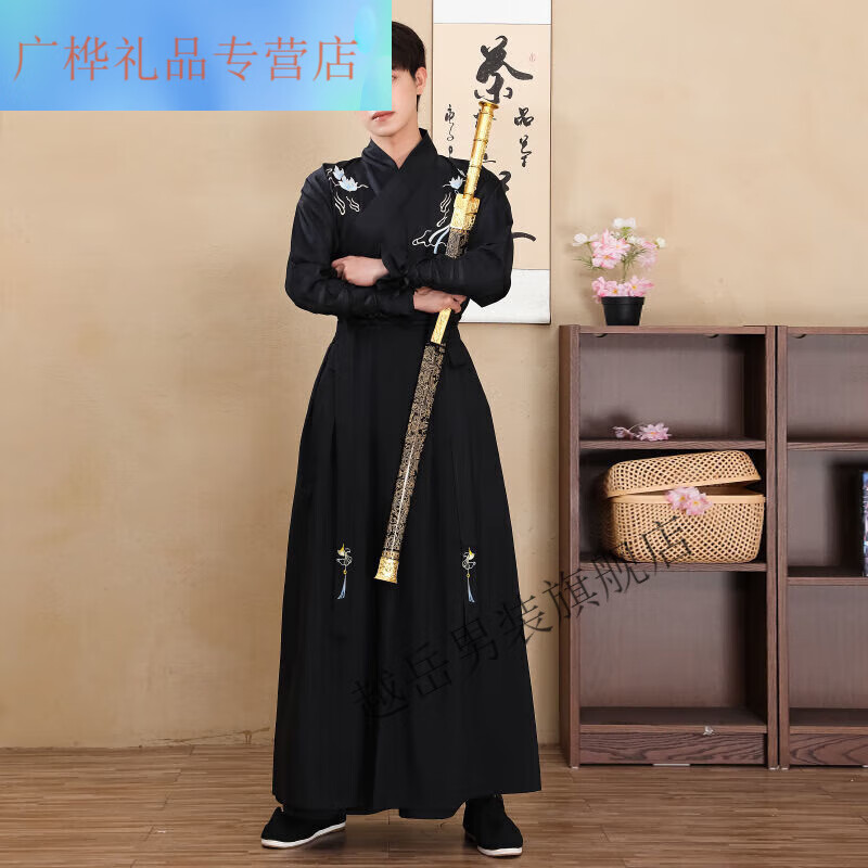 创京懿选汉服男风古风武侠剑客男士大码公子古装黑色霸气学生班服 男